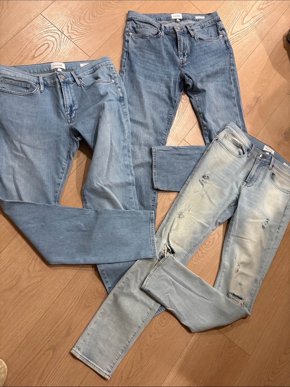 Bundle of 3 FRAME Men’s L’Homme Slim Jeans Size 32 Light Mid Wash Distressed